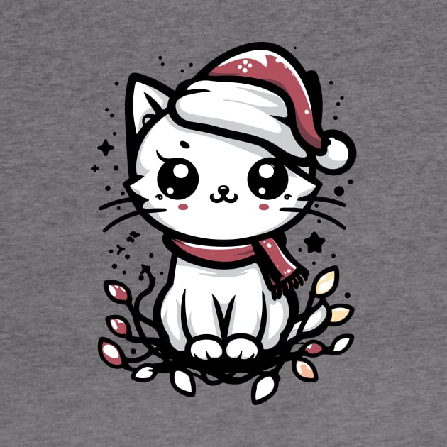 Cute Christmas Cat Santa Hat Christmas Lights Adorable by Francois Ringuette